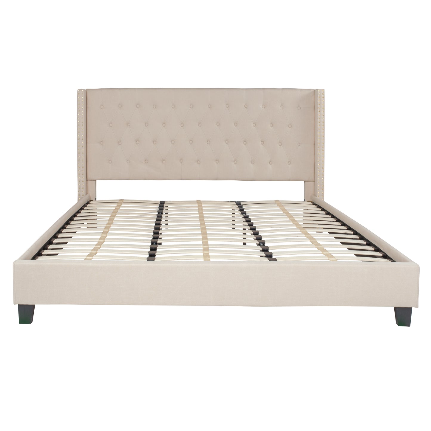 Riverdale King Size Tufted Upholstered Platform Bed in Beige Fabric Beige