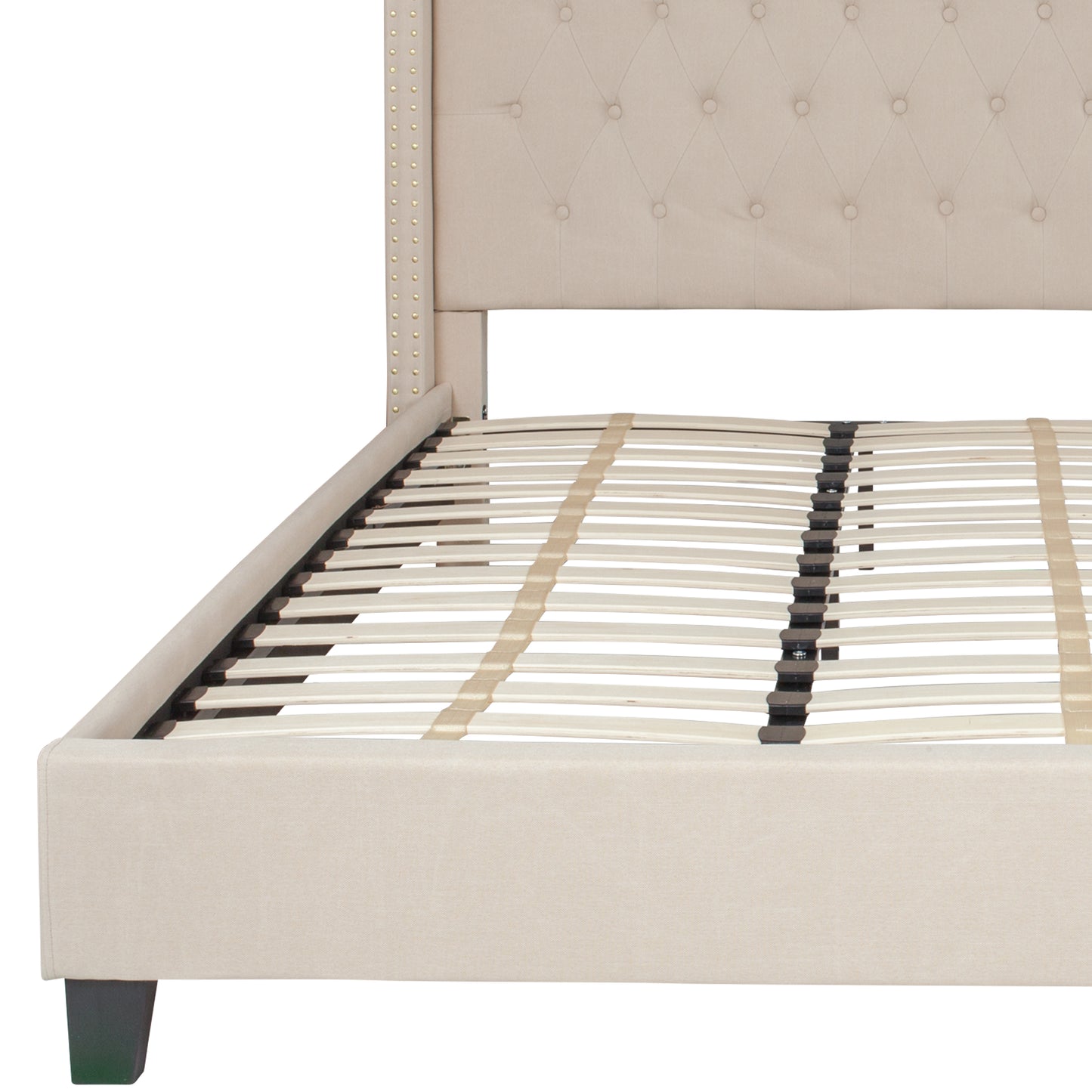 Riverdale King Size Tufted Upholstered Platform Bed in Beige Fabric Beige