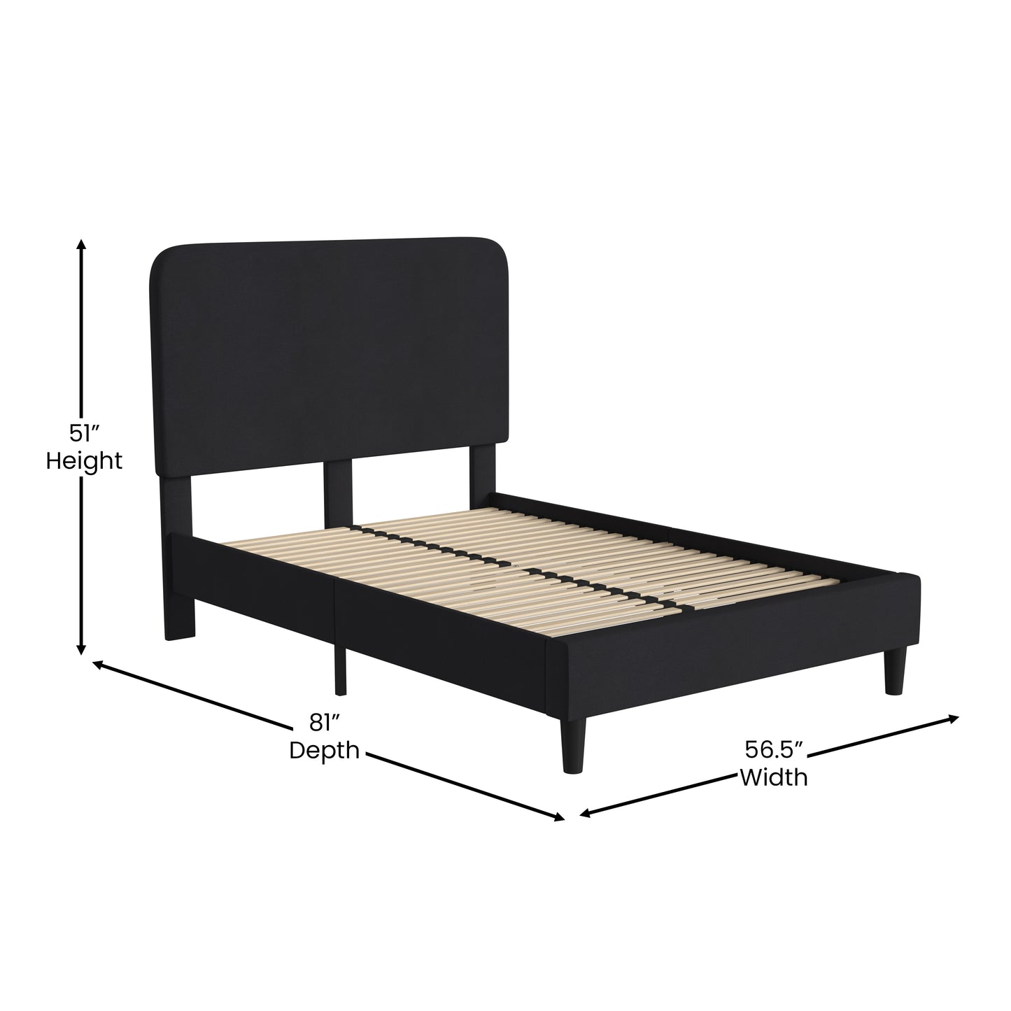 Addison Charcoal Full Fabric Upholstered Platform Bed - Headboard with Rounded Edges - No Box Spring or Foundation Needed Charcoal