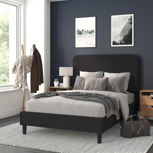 Addison Charcoal Full Fabric Upholstered Platform Bed - Headboard with Rounded Edges - No Box Spring or Foundation Needed Charcoal HG-3WPB21-F02-F-BK-GG
