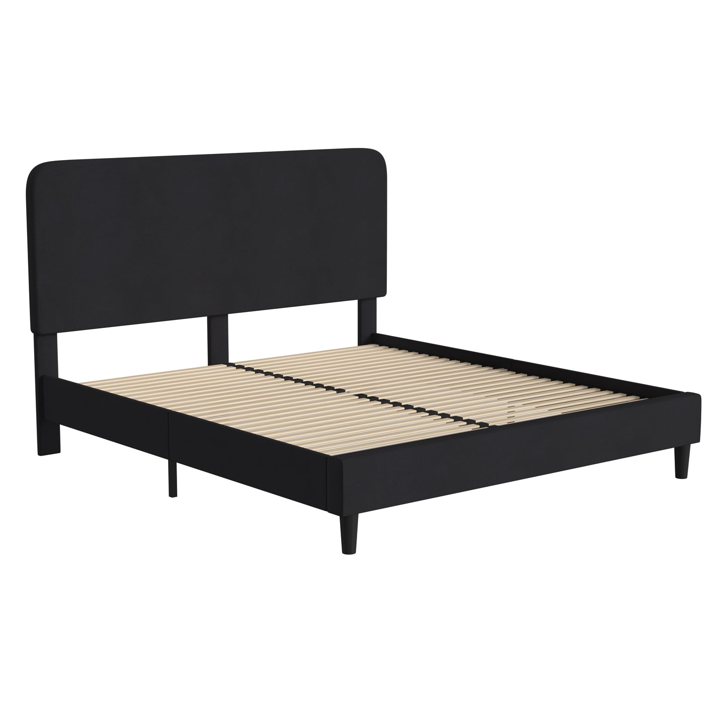 Addison Charcoal King Fabric Upholstered Platform Bed - Headboard with Rounded Edges - No Box Spring or Foundation Needed Charcoal
