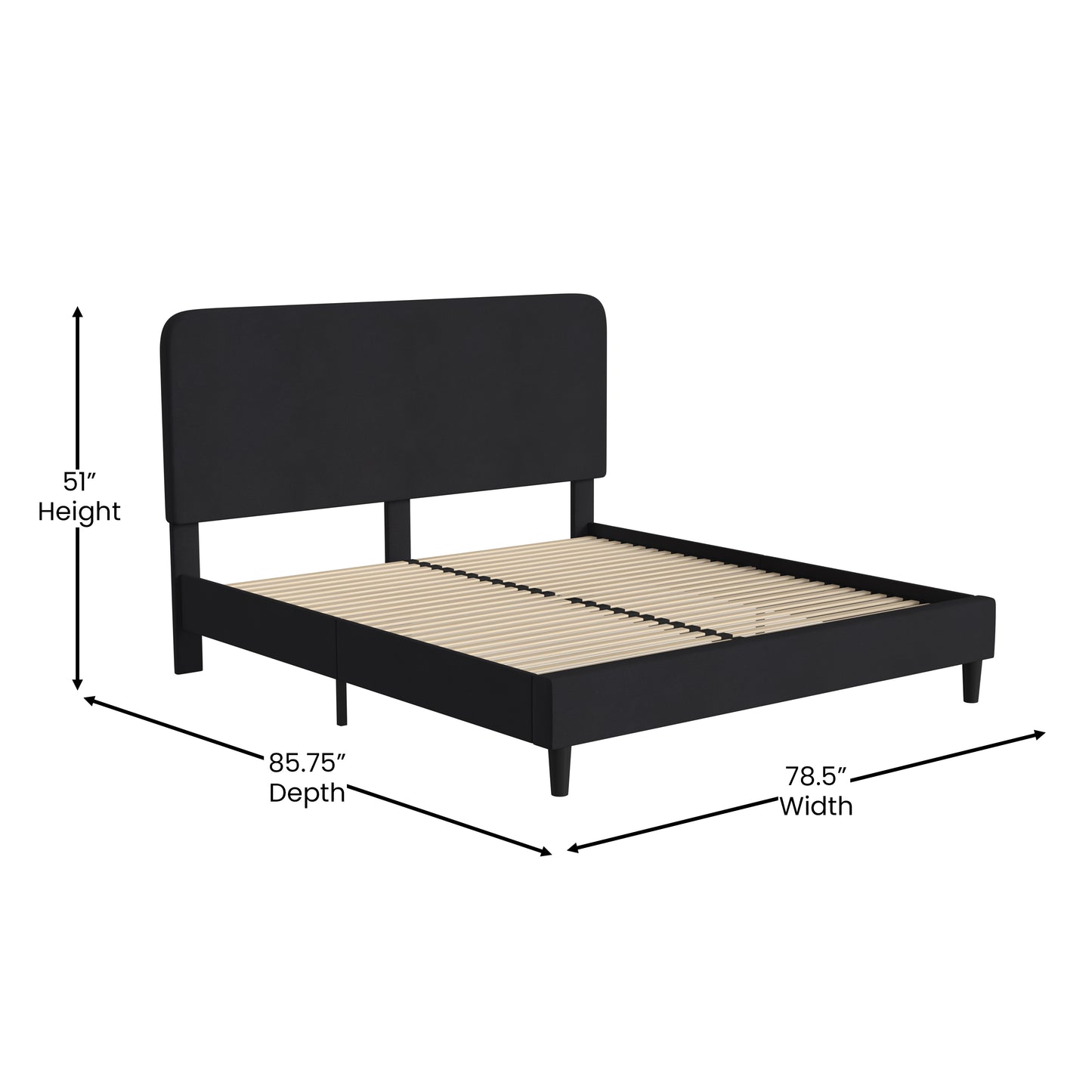 Addison Charcoal King Fabric Upholstered Platform Bed - Headboard with Rounded Edges - No Box Spring or Foundation Needed Charcoal