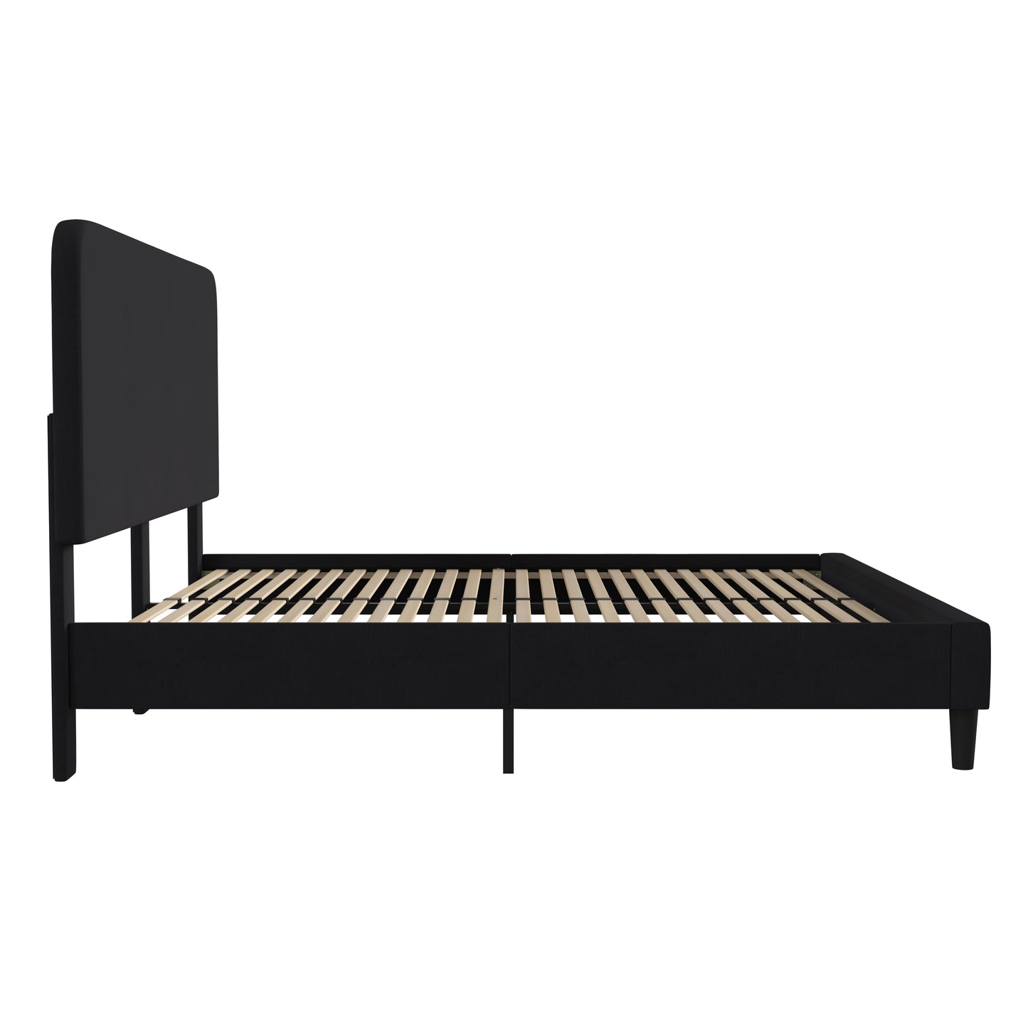 Addison Charcoal King Fabric Upholstered Platform Bed - Headboard with Rounded Edges - No Box Spring or Foundation Needed Charcoal