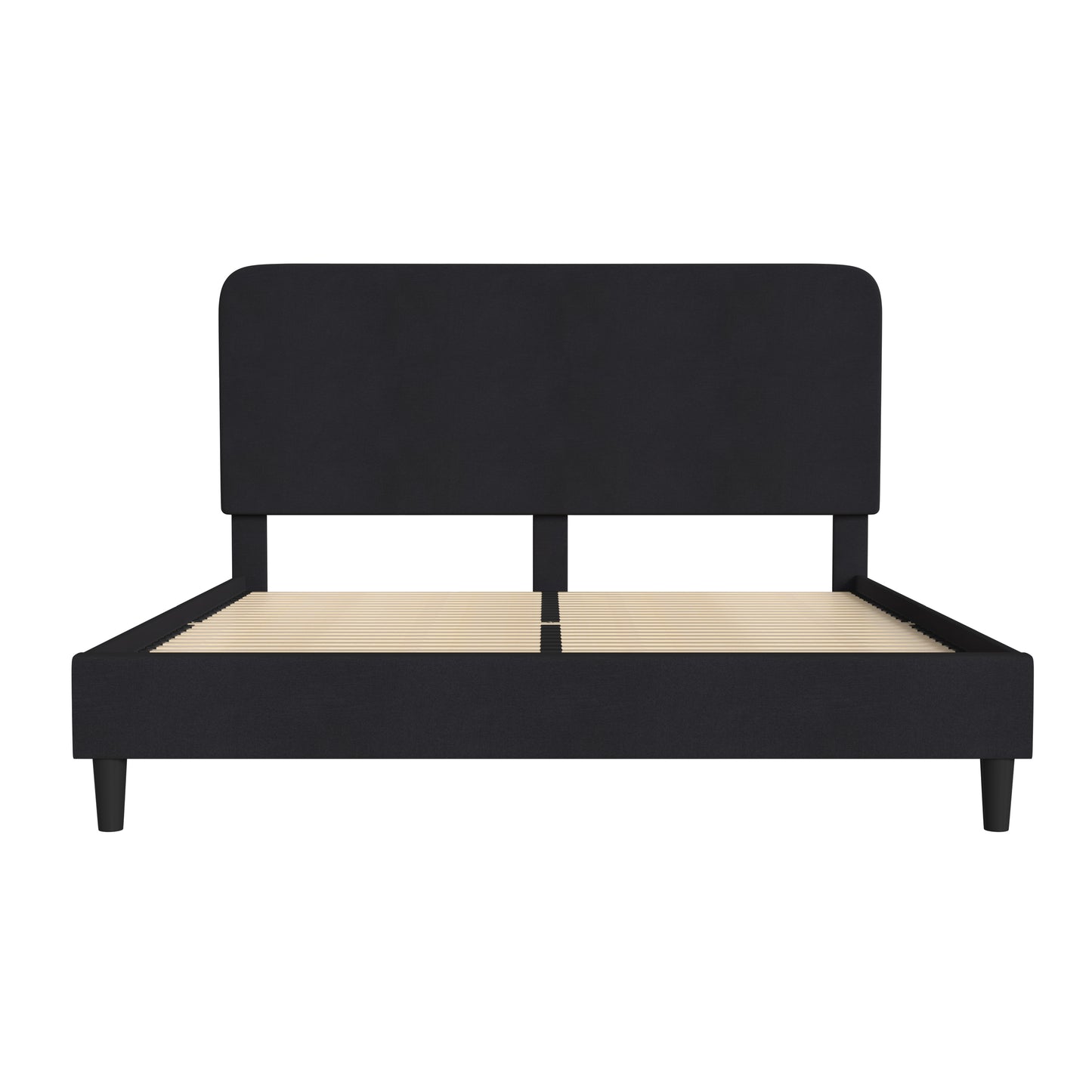 Addison Charcoal King Fabric Upholstered Platform Bed - Headboard with Rounded Edges - No Box Spring or Foundation Needed Charcoal