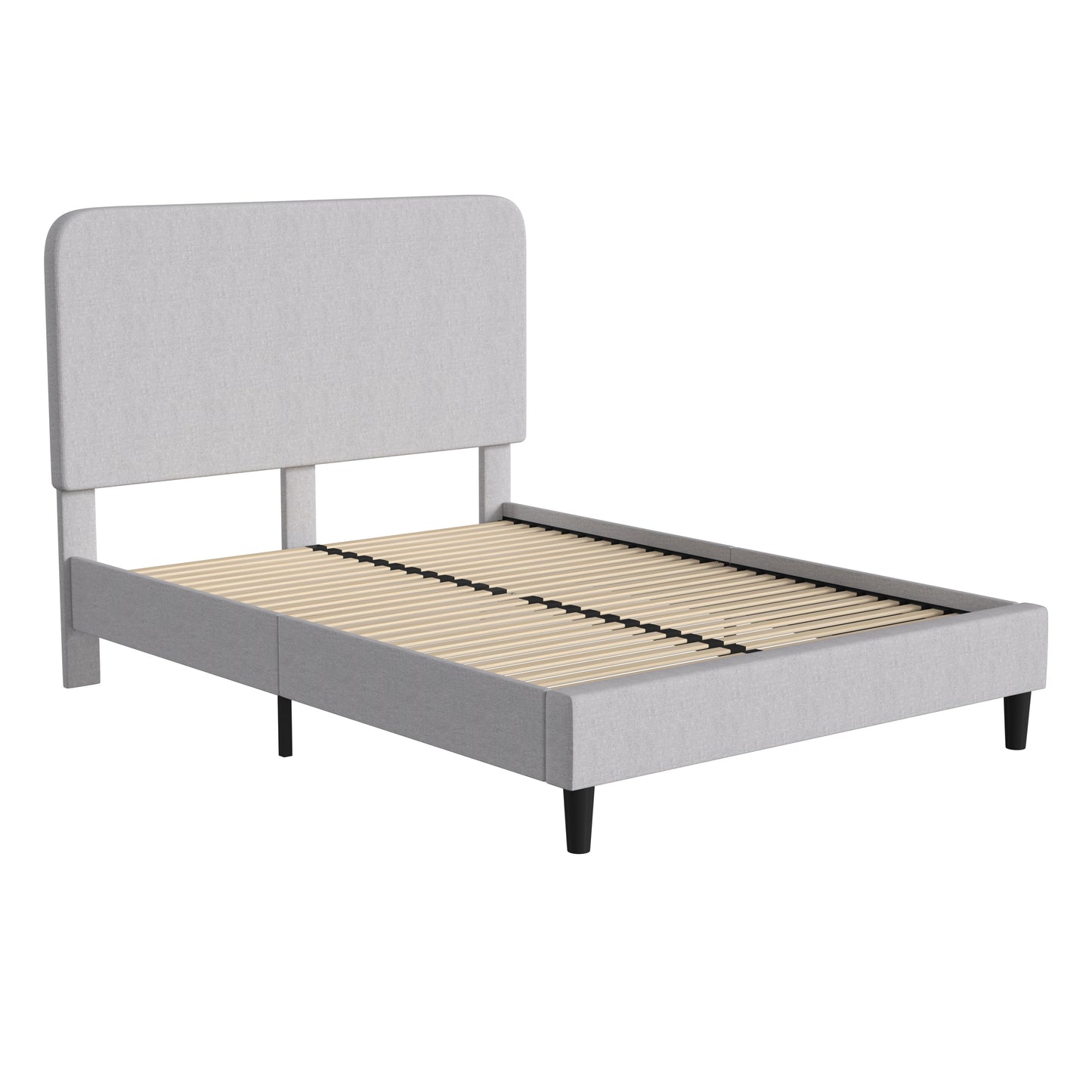 Addison Light Grey Queen Fabric Upholstered Platform Bed - Headboard with Rounded Edges - No Box Spring or Foundation Needed Light Grey