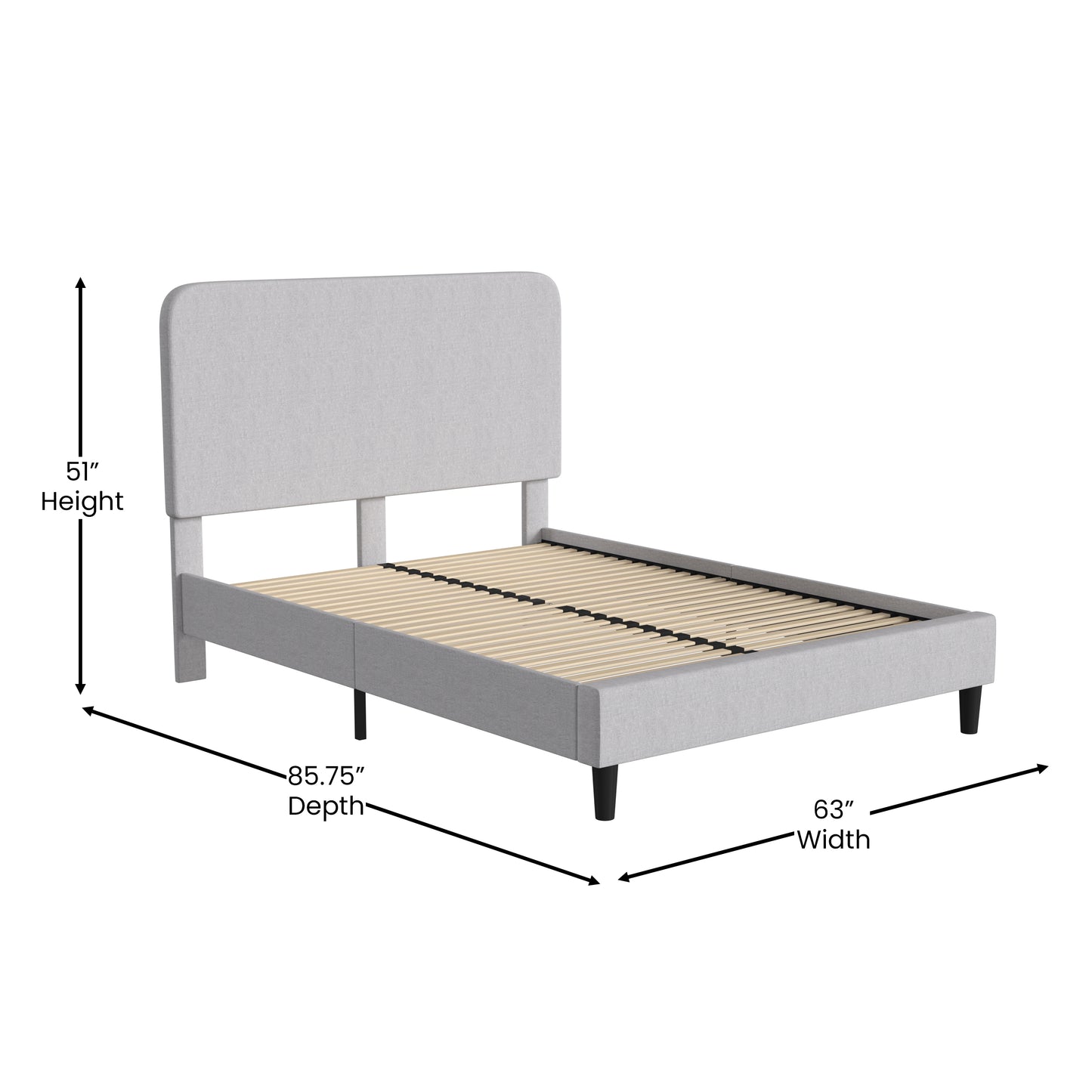 Addison Light Grey Queen Fabric Upholstered Platform Bed - Headboard with Rounded Edges - No Box Spring or Foundation Needed Light Grey