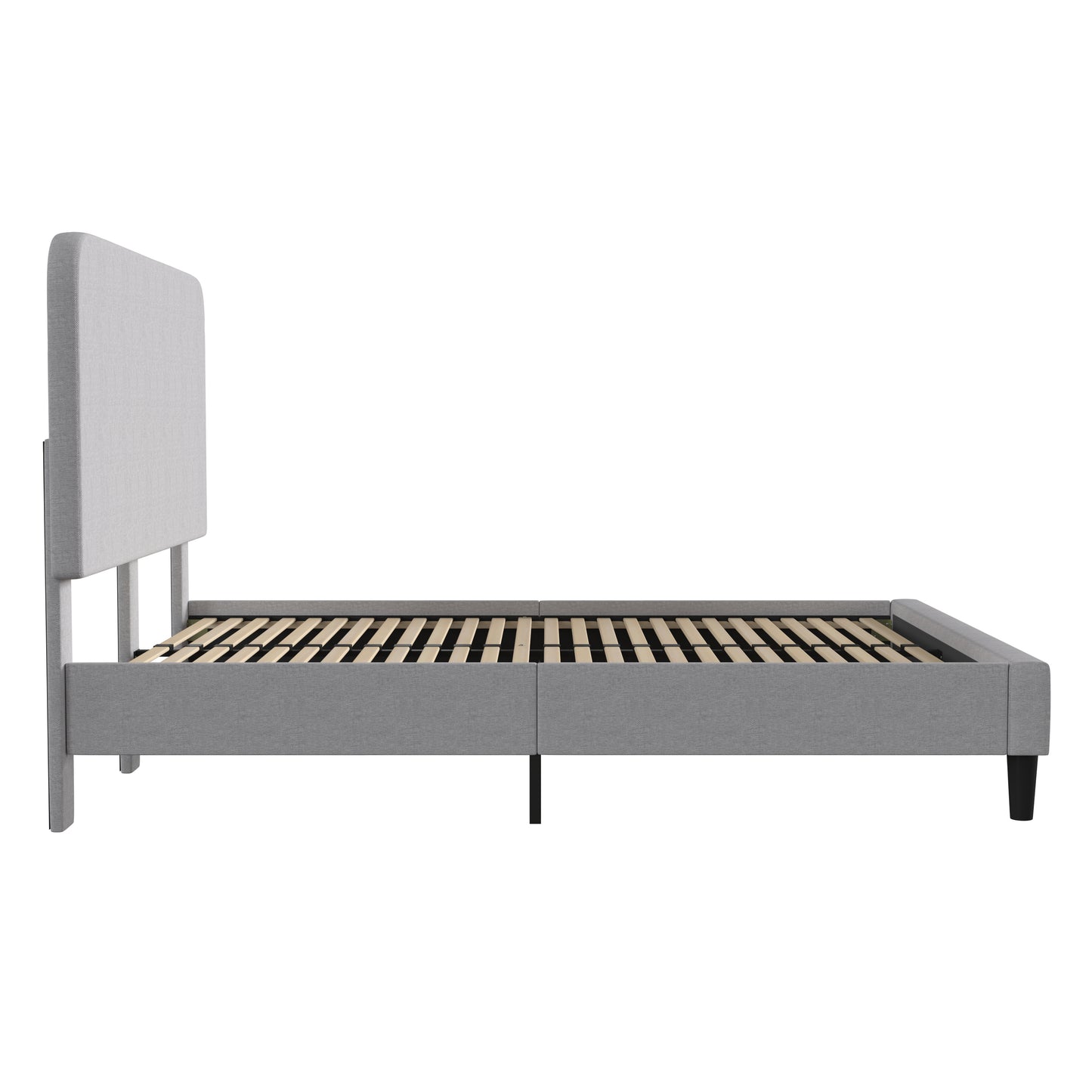 Addison Light Grey Queen Fabric Upholstered Platform Bed - Headboard with Rounded Edges - No Box Spring or Foundation Needed Light Grey