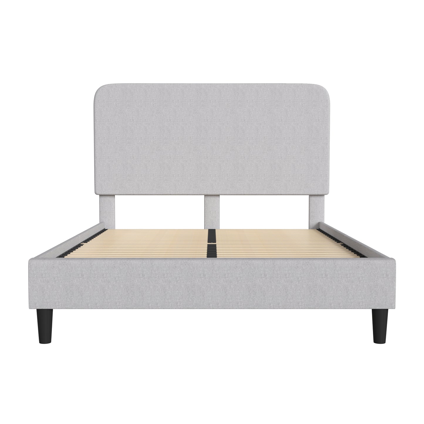 Addison Light Grey Queen Fabric Upholstered Platform Bed - Headboard with Rounded Edges - No Box Spring or Foundation Needed Light Grey