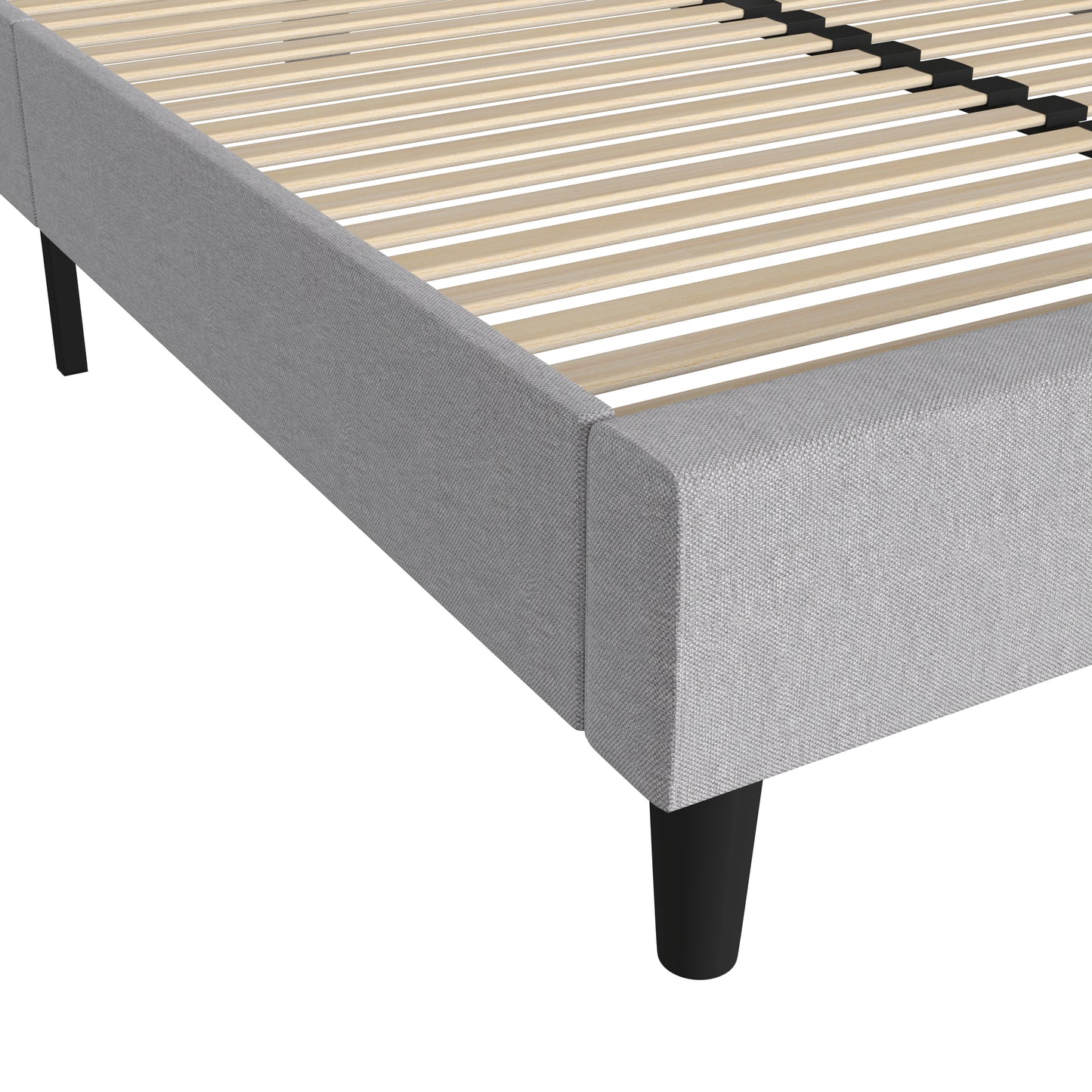 Addison Light Grey Queen Fabric Upholstered Platform Bed - Headboard with Rounded Edges - No Box Spring or Foundation Needed Light Grey