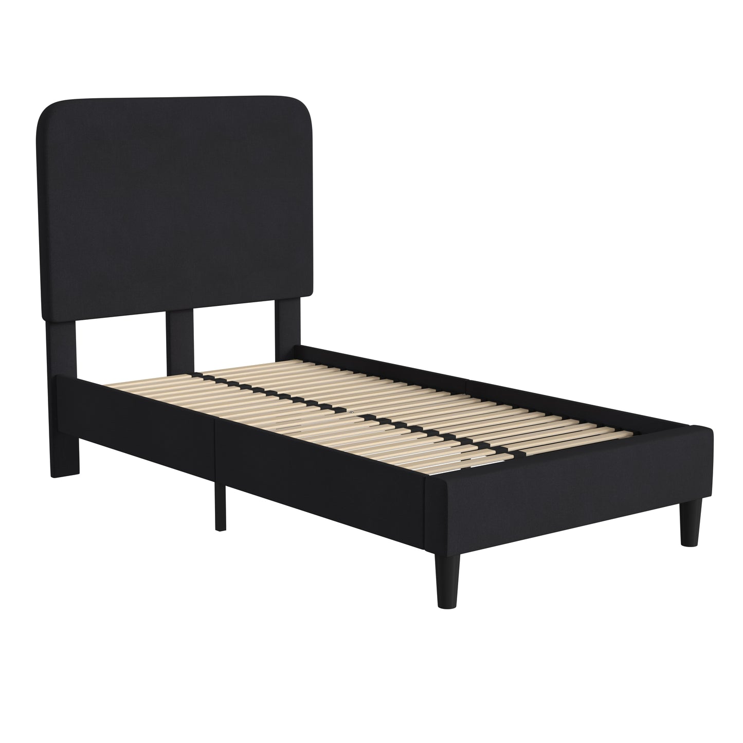 Addison Charcoal Twin Fabric Upholstered Platform Bed - Headboard with Rounded Edges - No Box Spring or Foundation Needed Charcoal