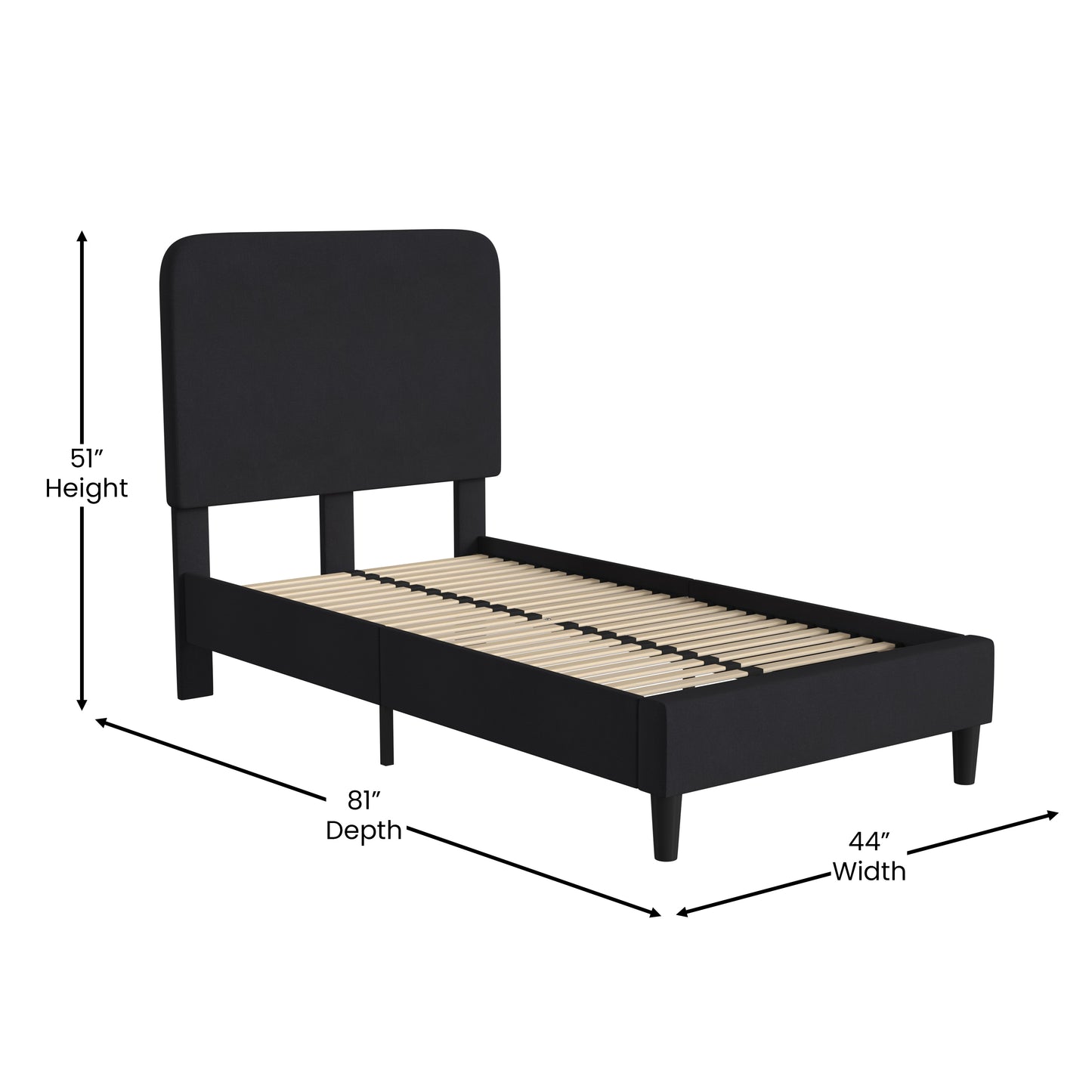 Addison Charcoal Twin Fabric Upholstered Platform Bed - Headboard with Rounded Edges - No Box Spring or Foundation Needed Charcoal