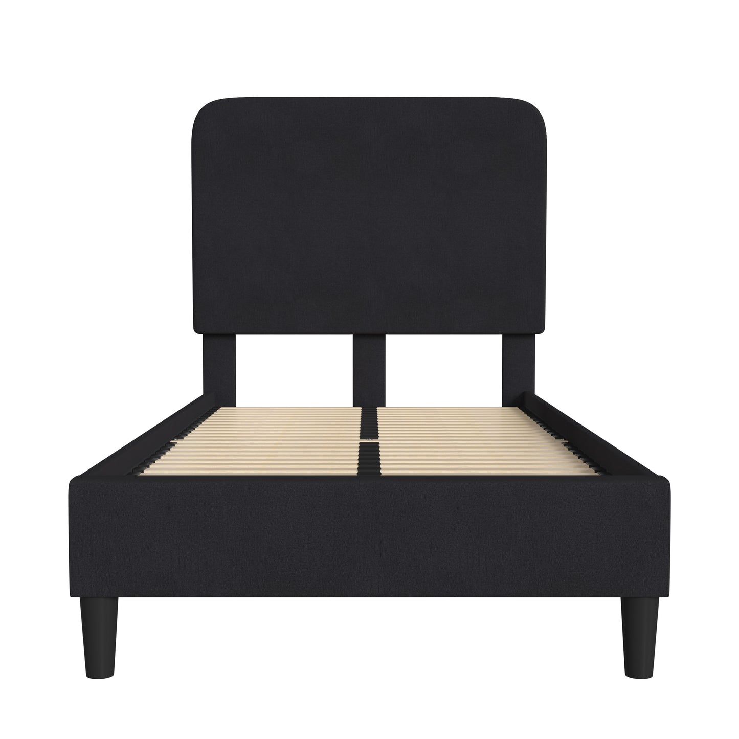 Addison Charcoal Twin Fabric Upholstered Platform Bed - Headboard with Rounded Edges - No Box Spring or Foundation Needed Charcoal