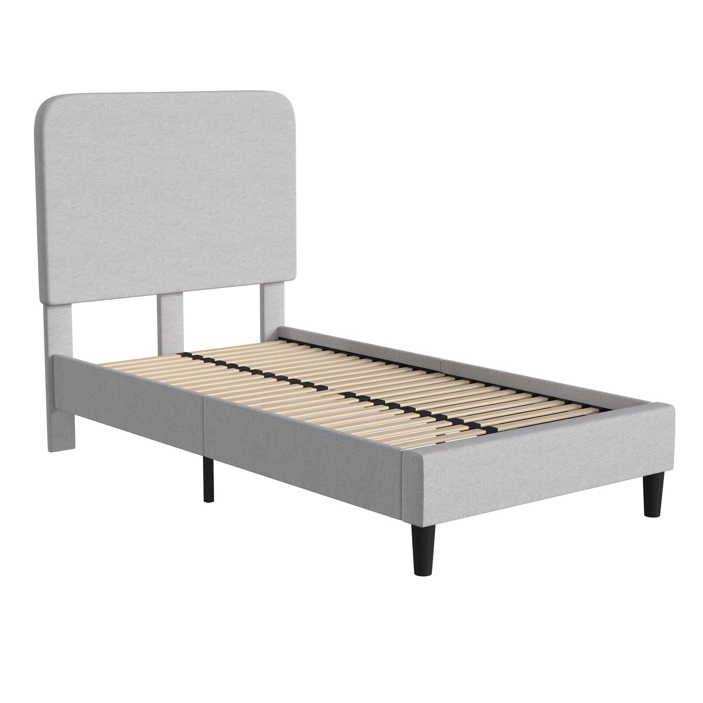 Addison Light Grey Twin Fabric Upholstered Platform Bed - Headboard with Rounded Edges - No Box Spring or Foundation Needed Light Grey