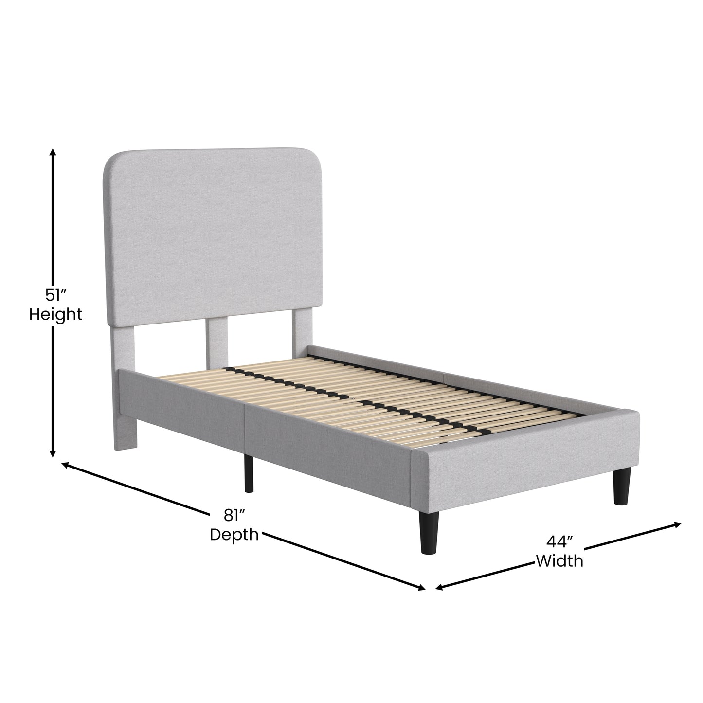 Addison Light Grey Twin Fabric Upholstered Platform Bed - Headboard with Rounded Edges - No Box Spring or Foundation Needed Light Grey