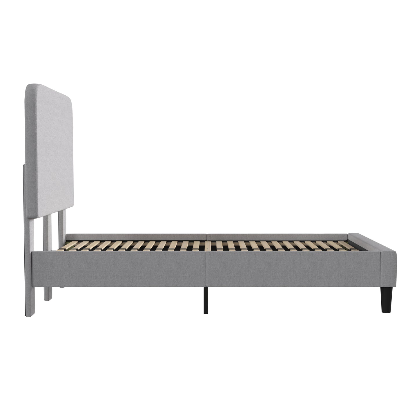 Addison Light Grey Twin Fabric Upholstered Platform Bed - Headboard with Rounded Edges - No Box Spring or Foundation Needed Light Grey