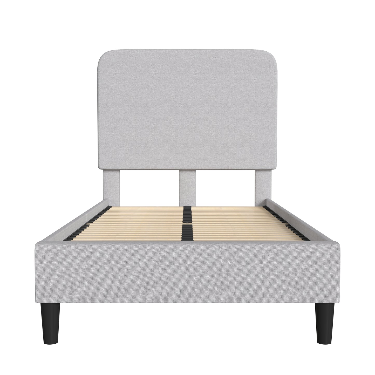Addison Light Grey Twin Fabric Upholstered Platform Bed - Headboard with Rounded Edges - No Box Spring or Foundation Needed Light Grey