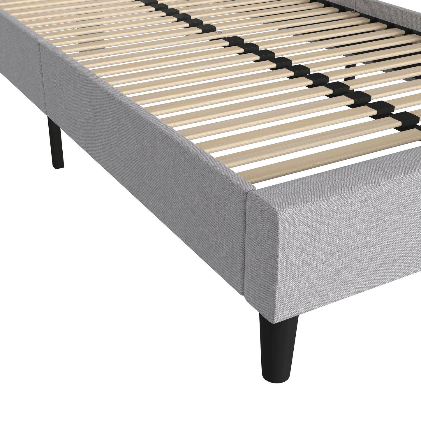 Addison Light Grey Twin Fabric Upholstered Platform Bed - Headboard with Rounded Edges - No Box Spring or Foundation Needed Light Grey