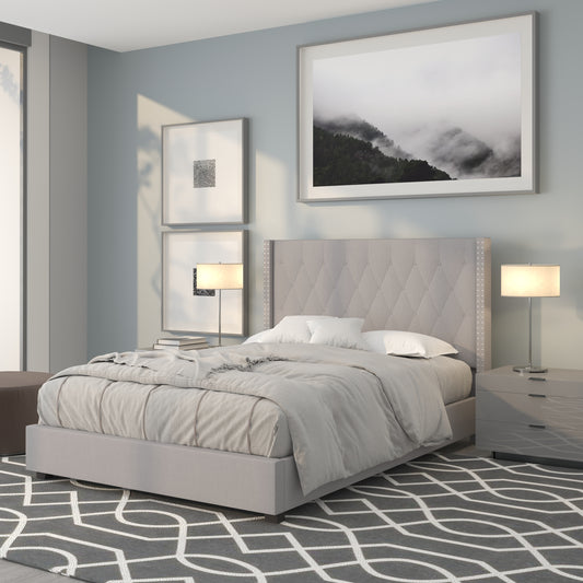 Riverdale Full Size Tufted Upholstered Platform Bed in Light Gray Fabric Light Gray