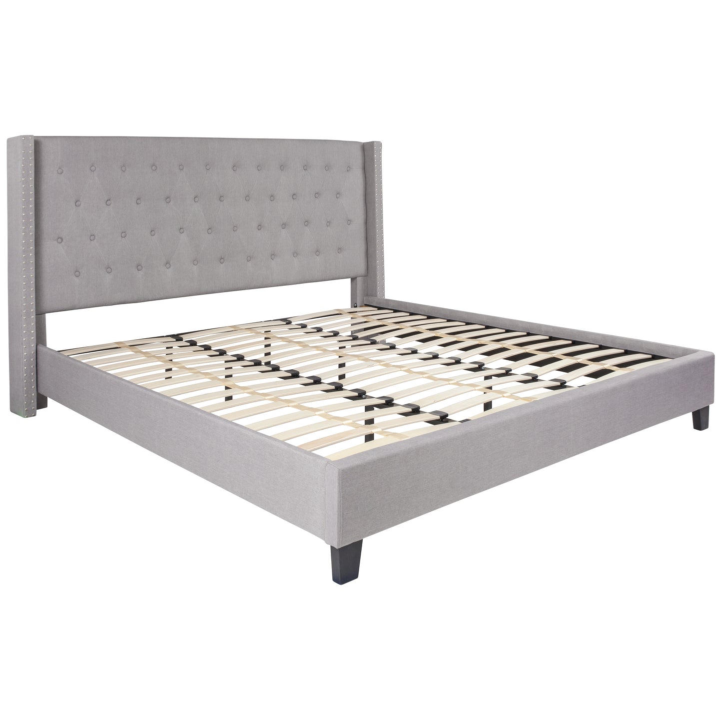Riverdale King Size Tufted Upholstered Platform Bed in Light Gray Fabric Light Gray