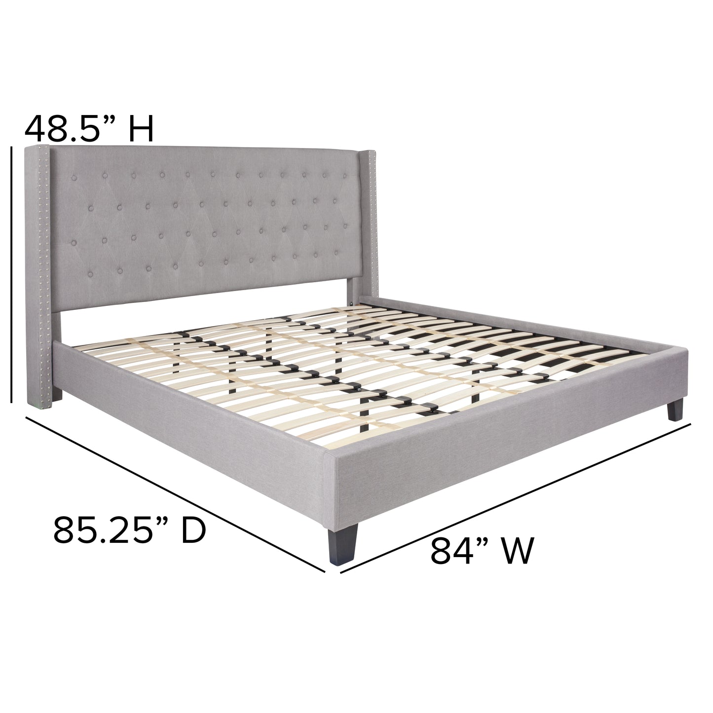 Riverdale King Size Tufted Upholstered Platform Bed in Light Gray Fabric Light Gray