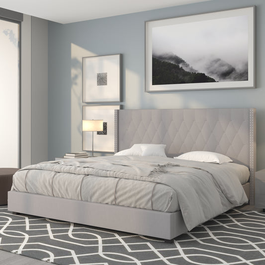 Riverdale King Size Tufted Upholstered Platform Bed in Light Gray Fabric Light Gray
