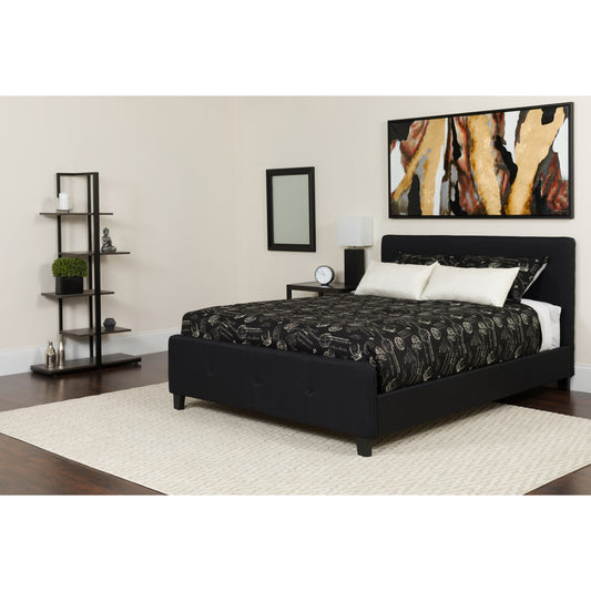 Tribeca Queen Size Tufted Upholstered Platform Bed in Black Fabric with Memory Foam Mattress Black HG-BMF-23-GG