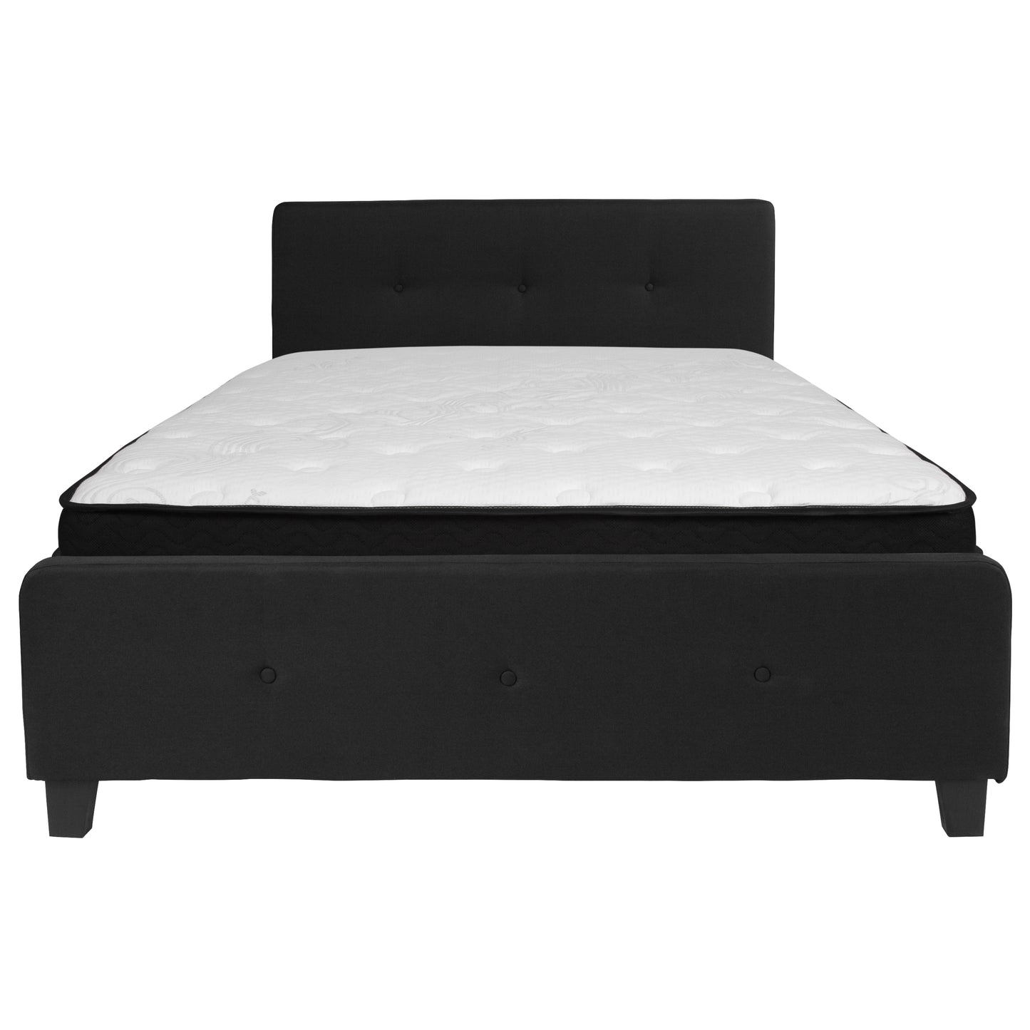 Tribeca Queen Size Tufted Upholstered Platform Bed in Black Fabric with Memory Foam Mattress Black