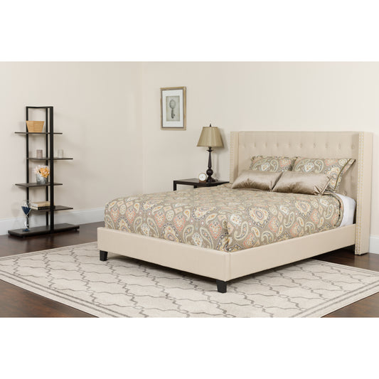 Riverdale Queen Size Tufted Upholstered Platform Bed in Beige Fabric with Memory Foam Mattress Beige HG-BMF-35-GG