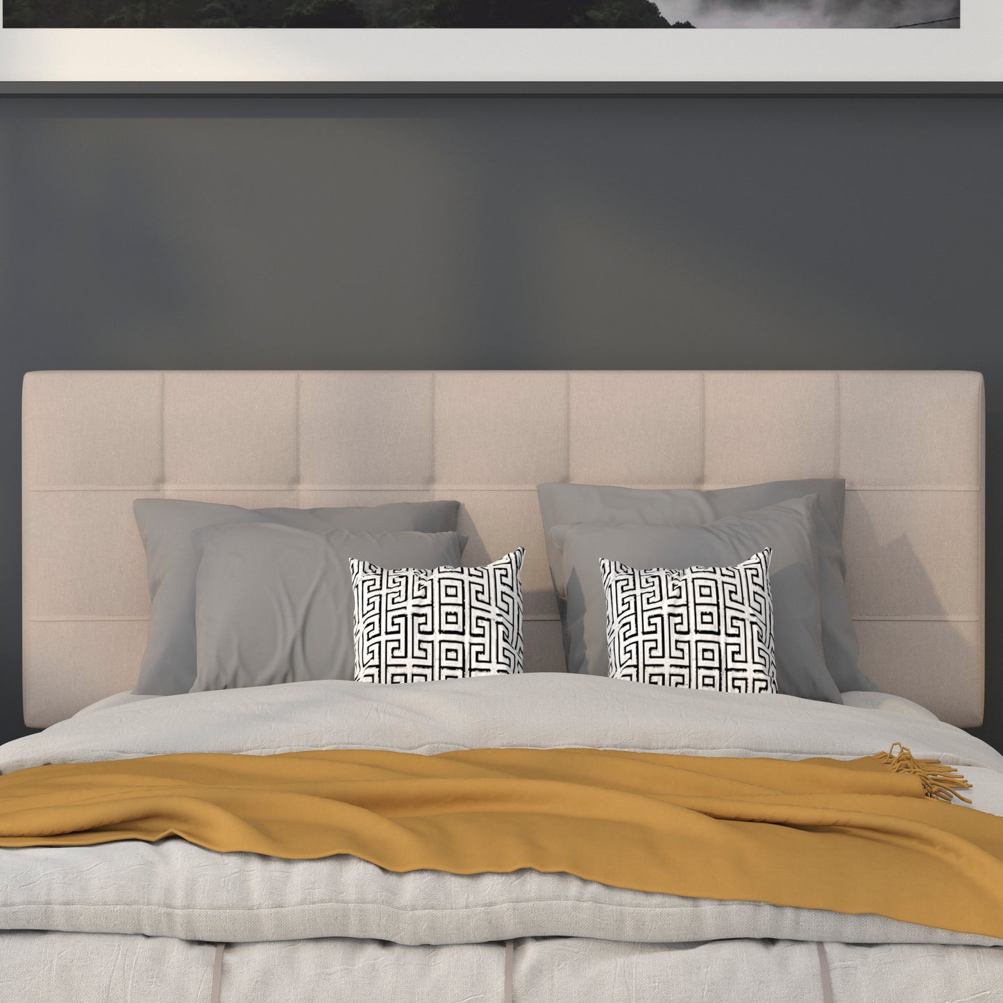 Bedford Tufted Upholstered Full Size Headboard in Beige Fabric Beige