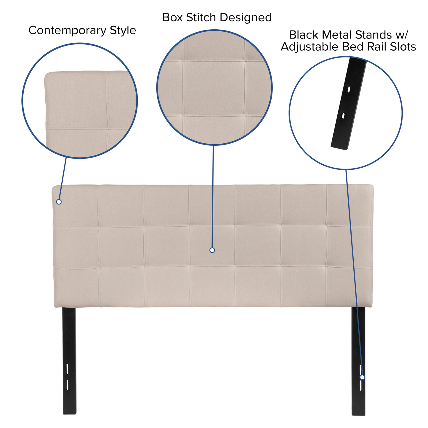 Bedford Tufted Upholstered Full Size Headboard in Beige Fabric Beige