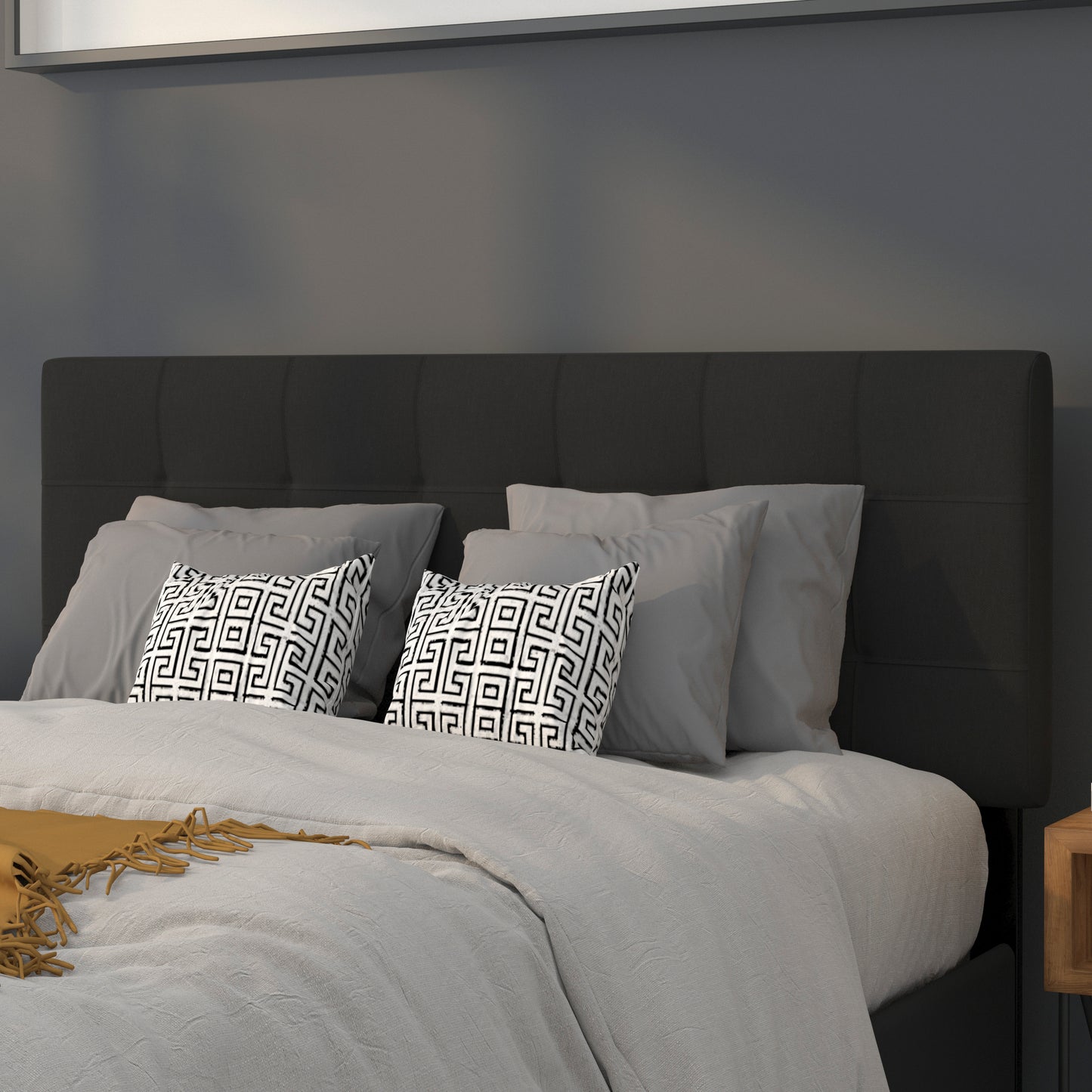 Bedford Tufted Upholstered Full Size Headboard in Black Fabric Black