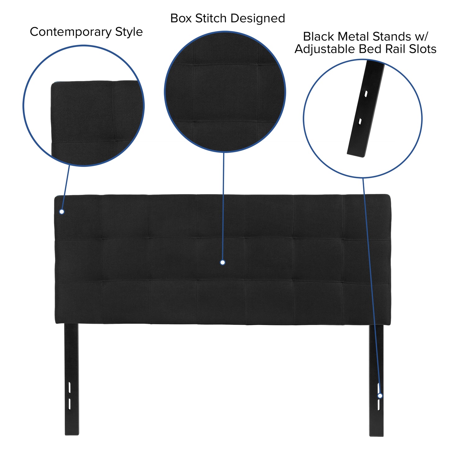 Bedford Tufted Upholstered Full Size Headboard in Black Fabric Black