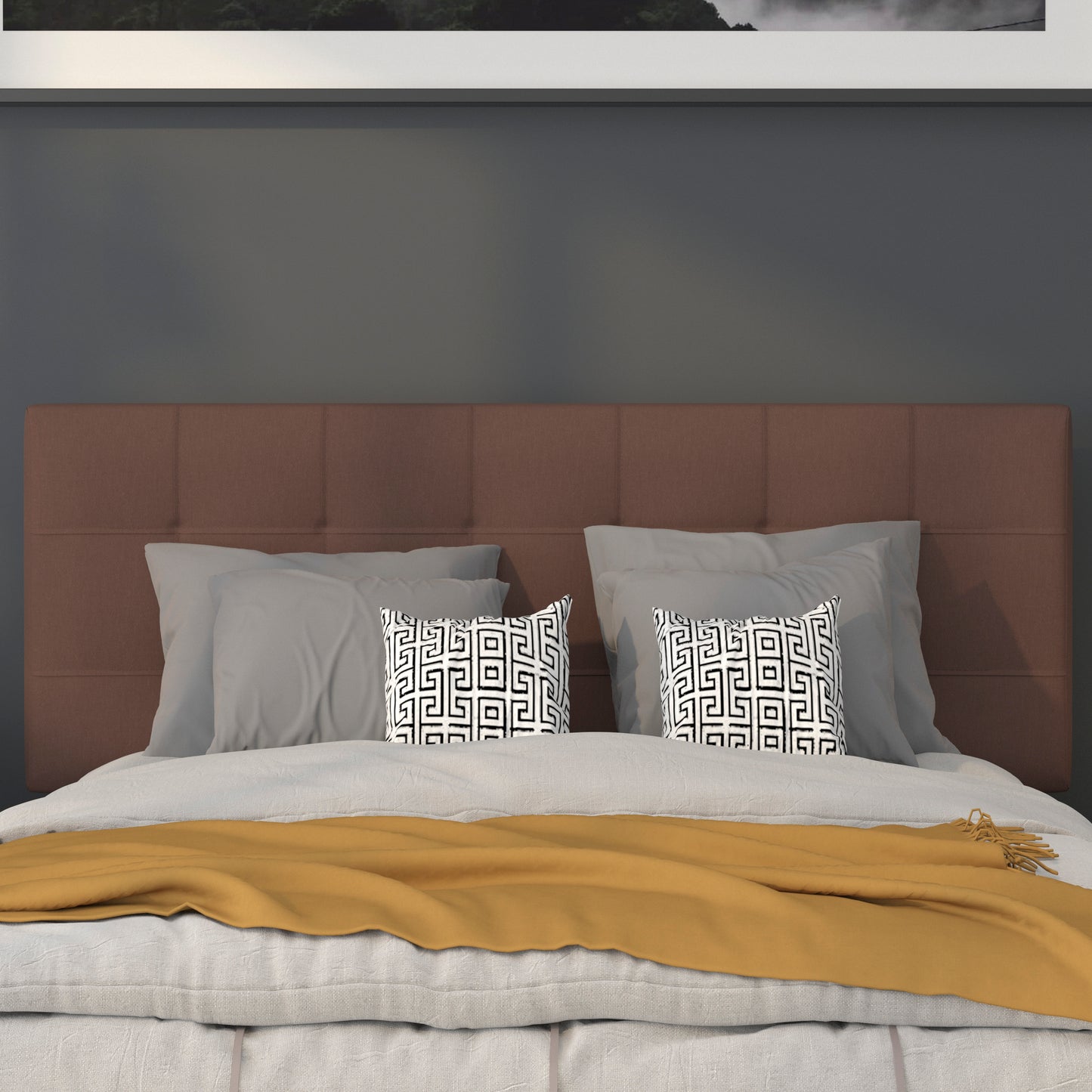 Bedford Tufted Upholstered Full Size Headboard in Dark Brown Fabric Dark Brown