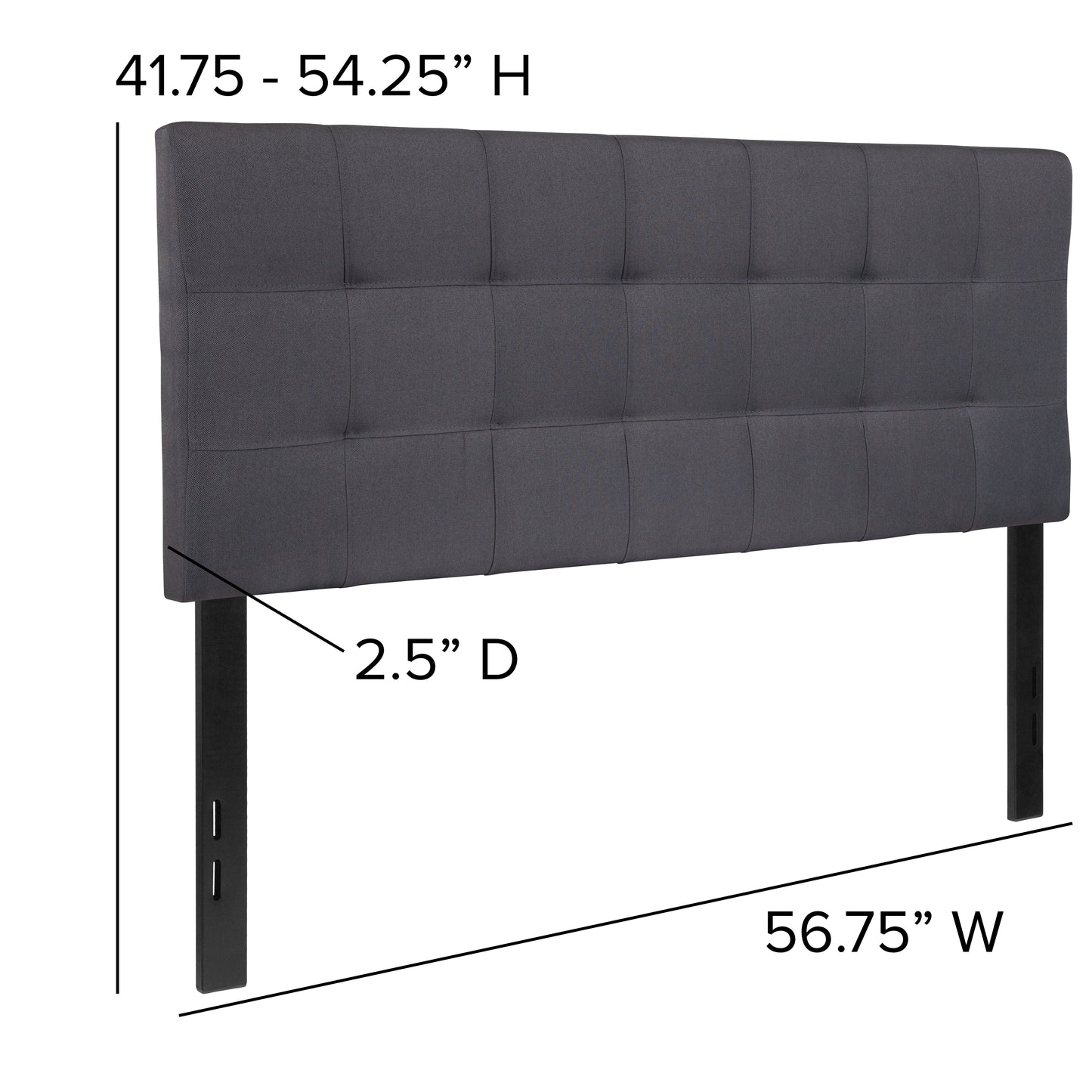 Bedford Tufted Upholstered Full Size Headboard in Dark Gray Fabric Dark Gray