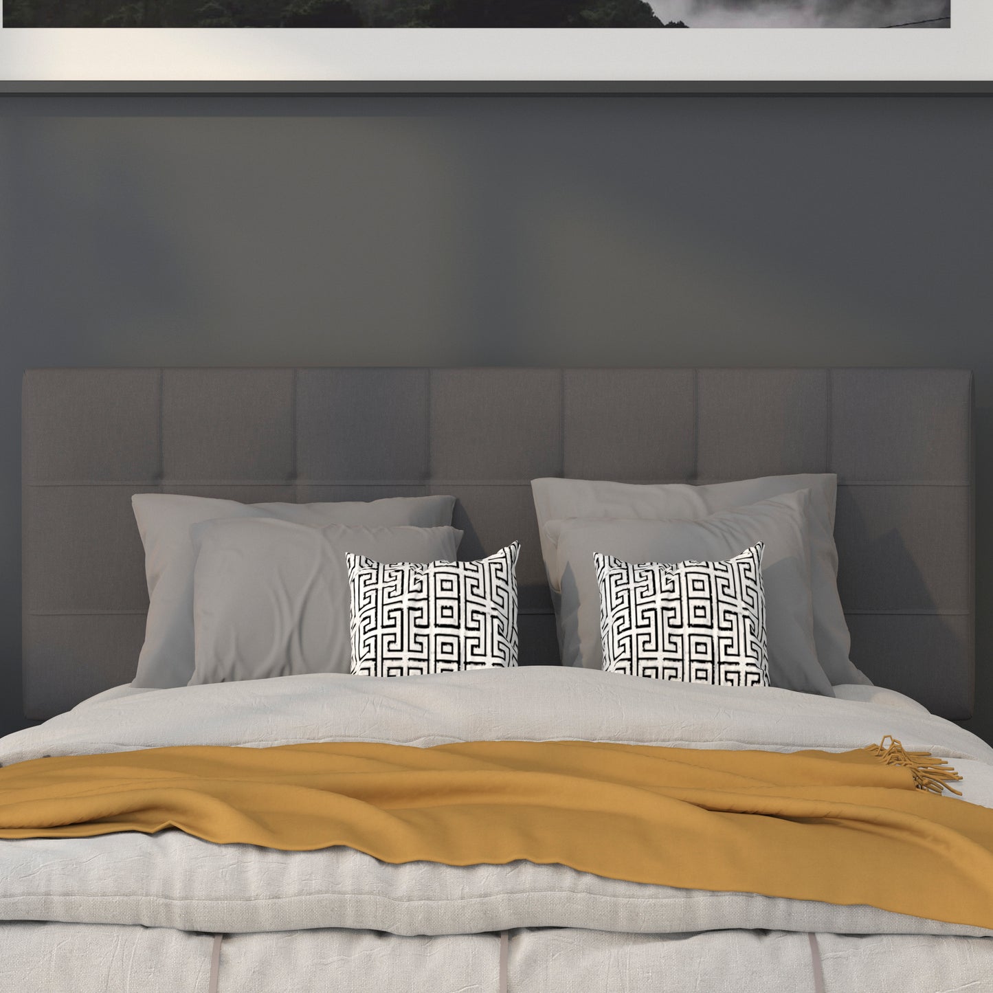 Bedford Tufted Upholstered Full Size Headboard in Dark Gray Fabric Dark Gray