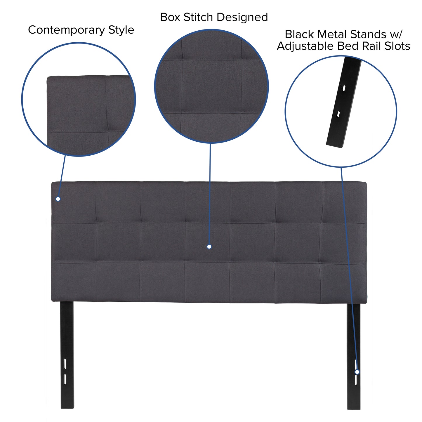 Bedford Tufted Upholstered Full Size Headboard in Dark Gray Fabric Dark Gray
