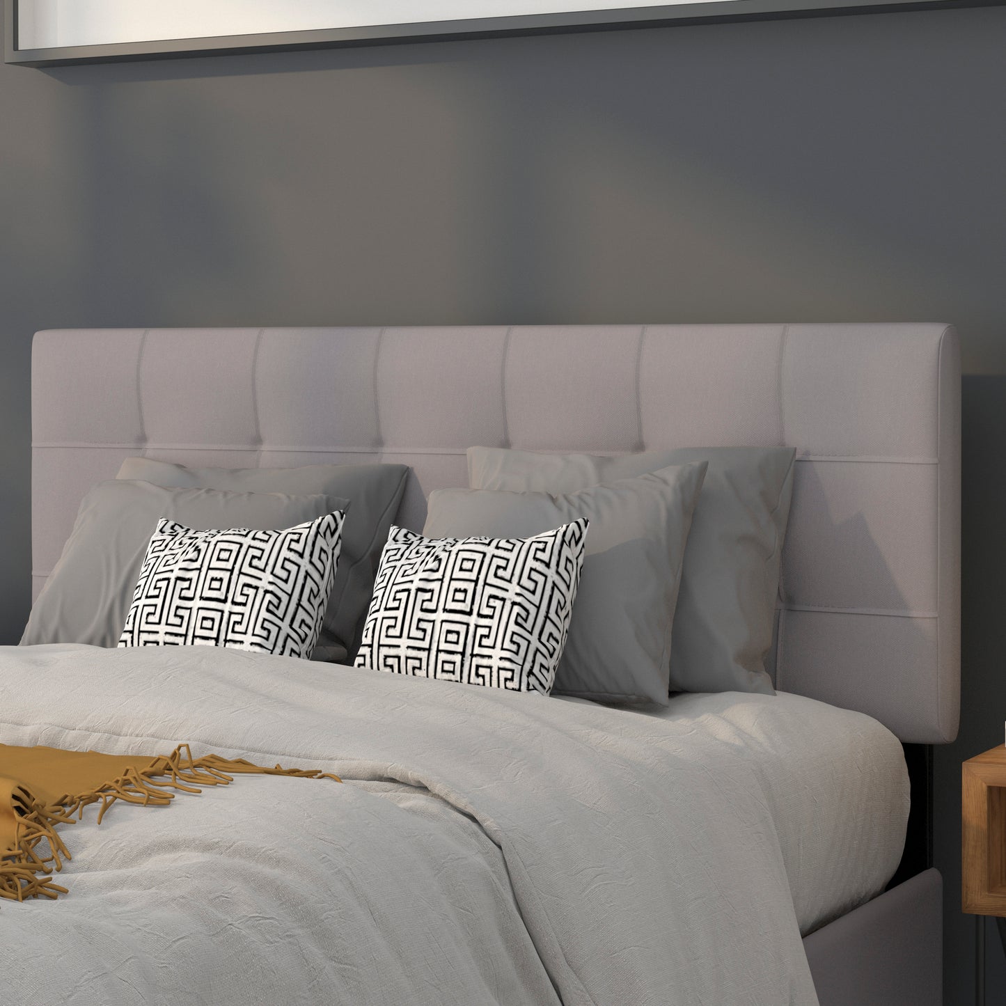Bedford Tufted Upholstered Full Size Headboard in Light Gray Fabric Light Gray