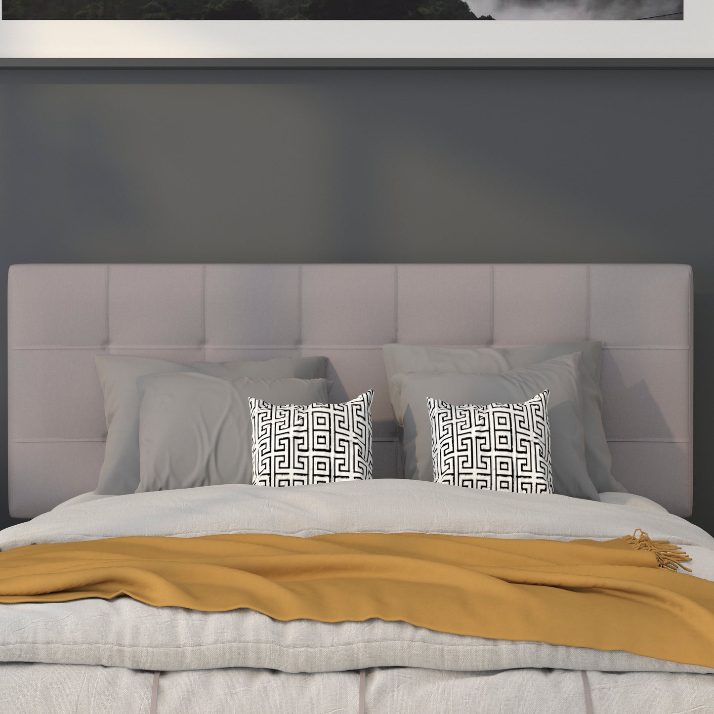 Bedford Tufted Upholstered Full Size Headboard in Light Gray Fabric Light Gray