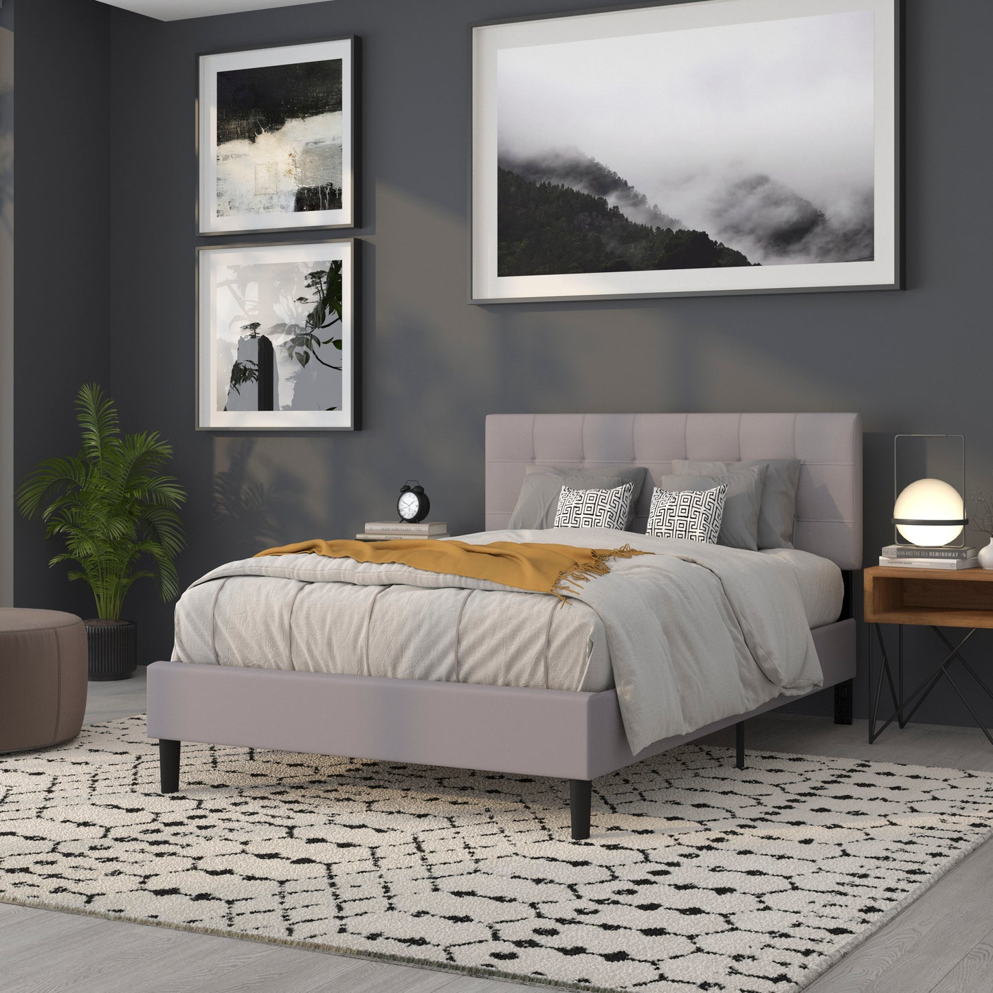 Bedford Tufted Upholstered Full Size Headboard in Light Gray Fabric Light Gray