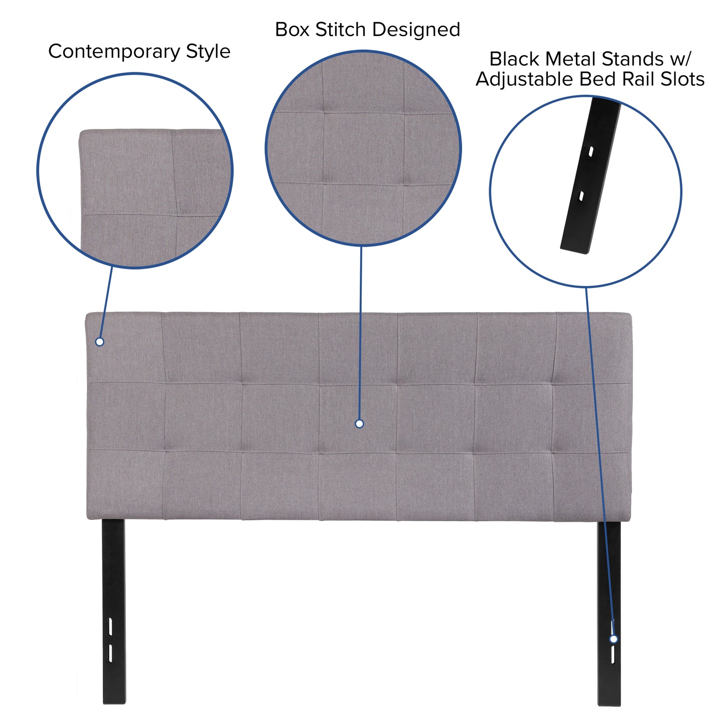 Bedford Tufted Upholstered Full Size Headboard in Light Gray Fabric Light Gray