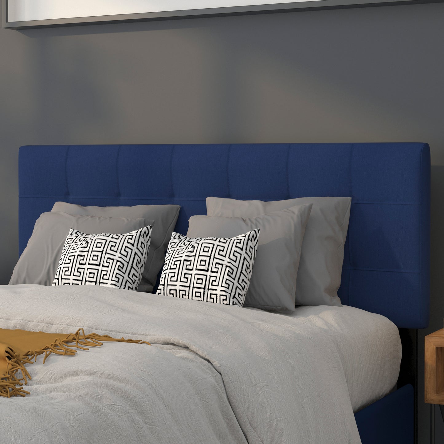 Bedford Tufted Upholstered Full Size Headboard in Navy Fabric Navy