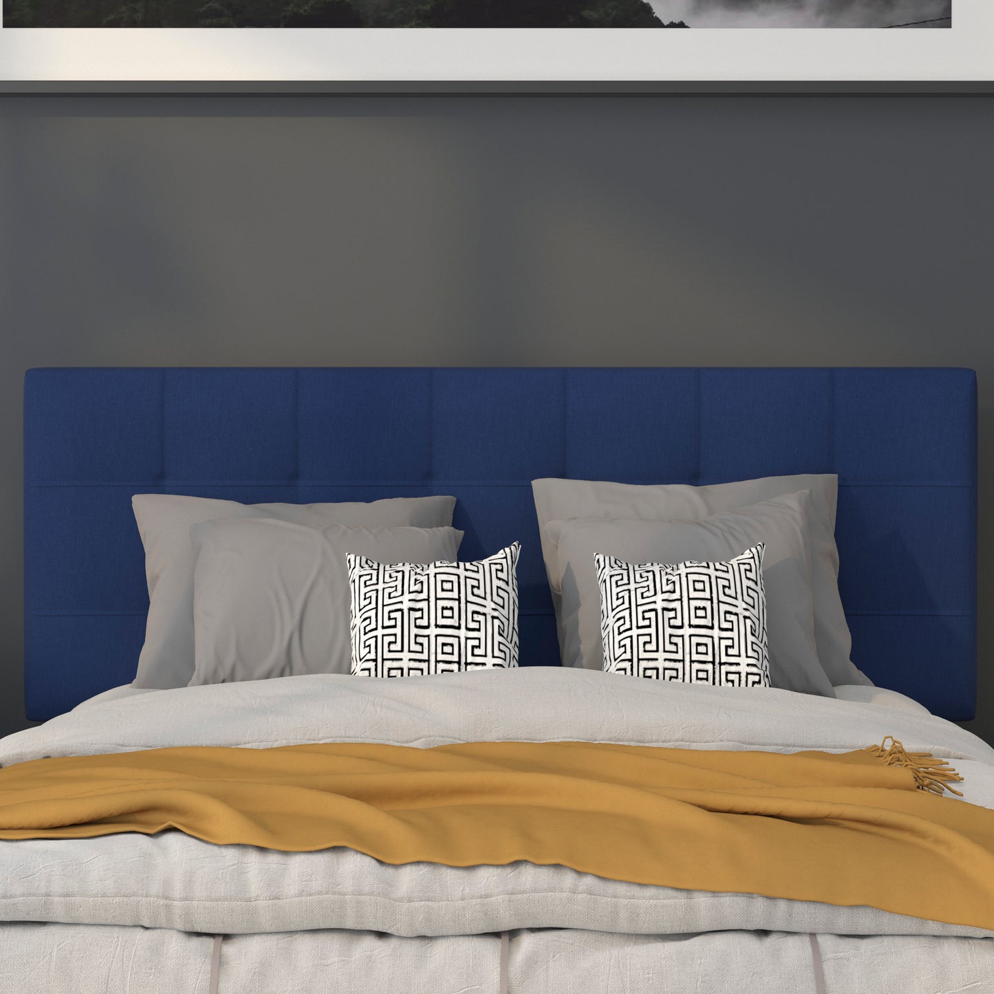 Bedford Tufted Upholstered Full Size Headboard in Navy Fabric Navy