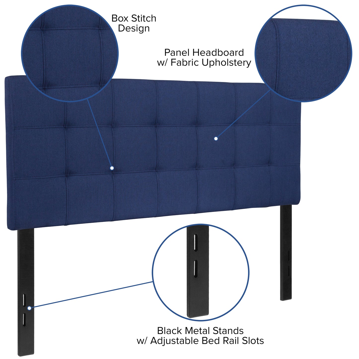 Bedford Tufted Upholstered Full Size Headboard in Navy Fabric Navy