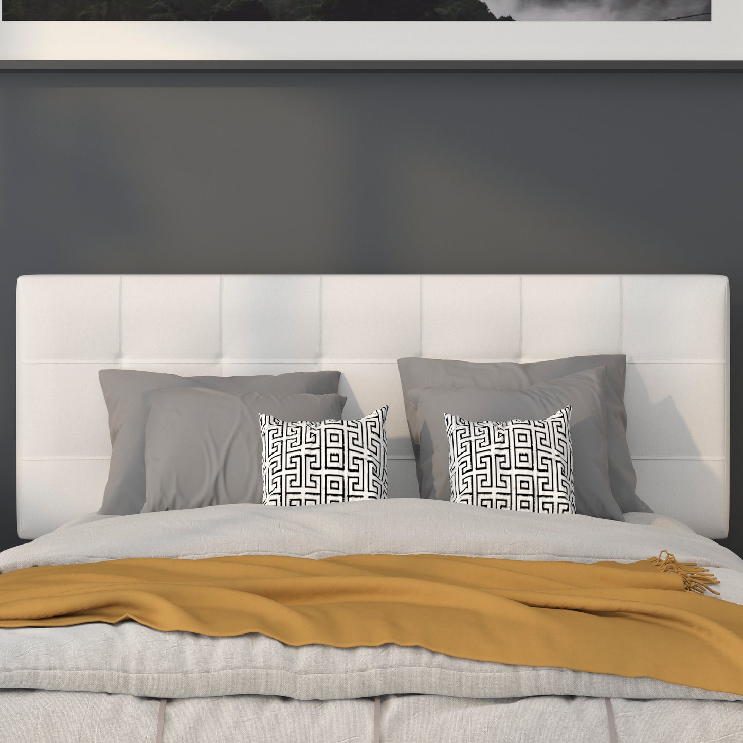 Bedford Tufted Upholstered Full Size Headboard in White Fabric White