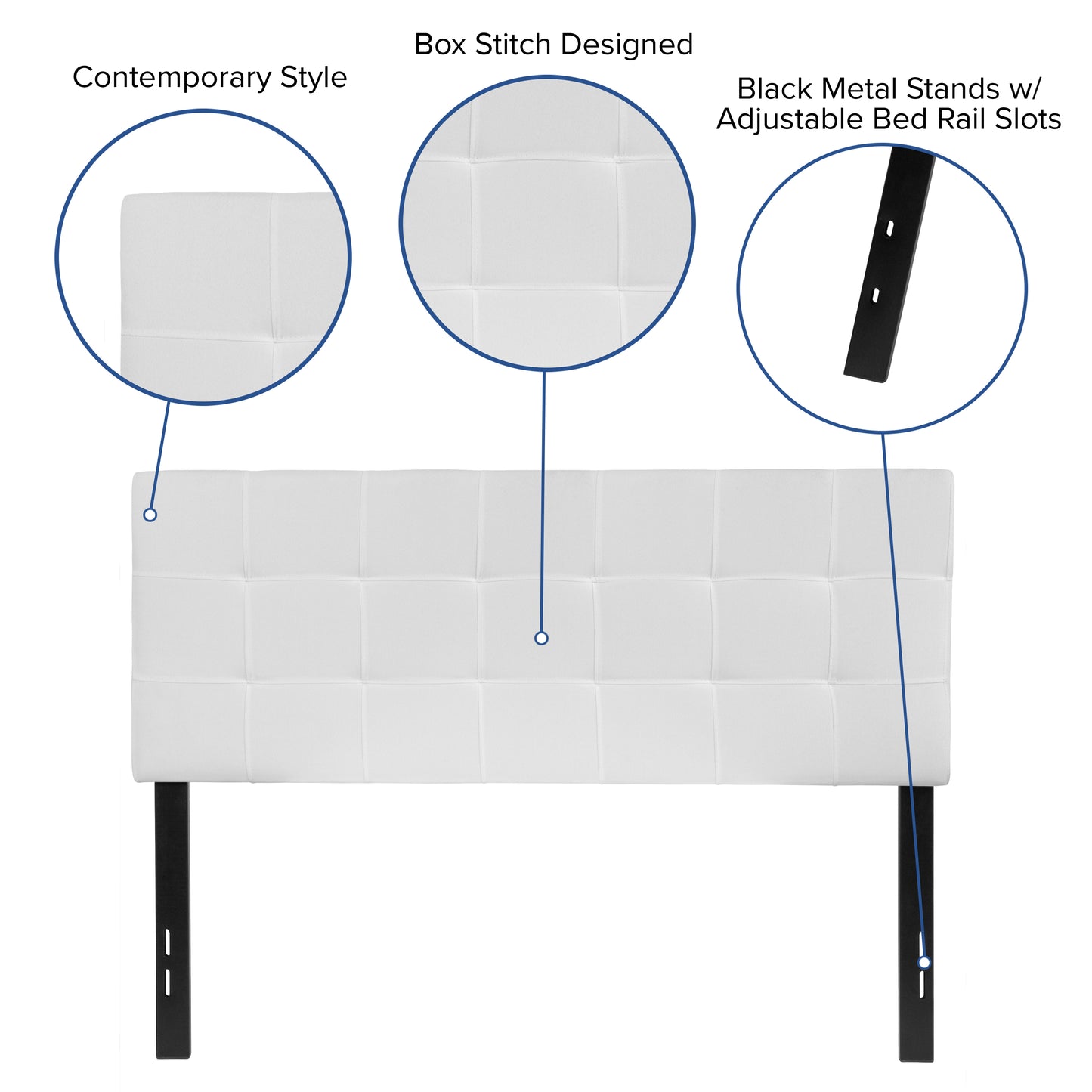 Bedford Tufted Upholstered Full Size Headboard in White Fabric White