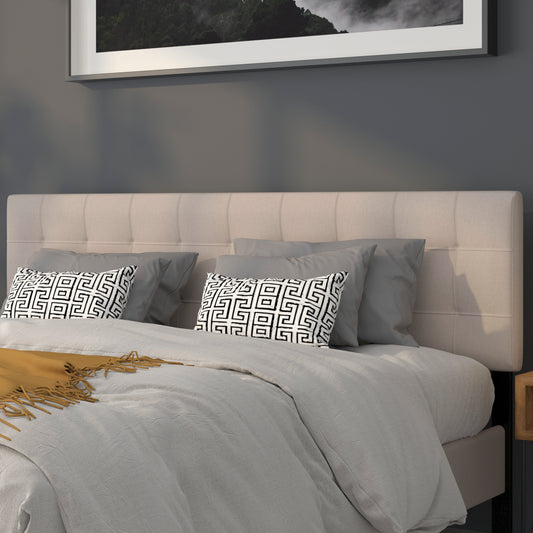 Bedford Tufted Upholstered King Size Headboard in Beige Fabric Beige HG-HB1704-K-B-GG