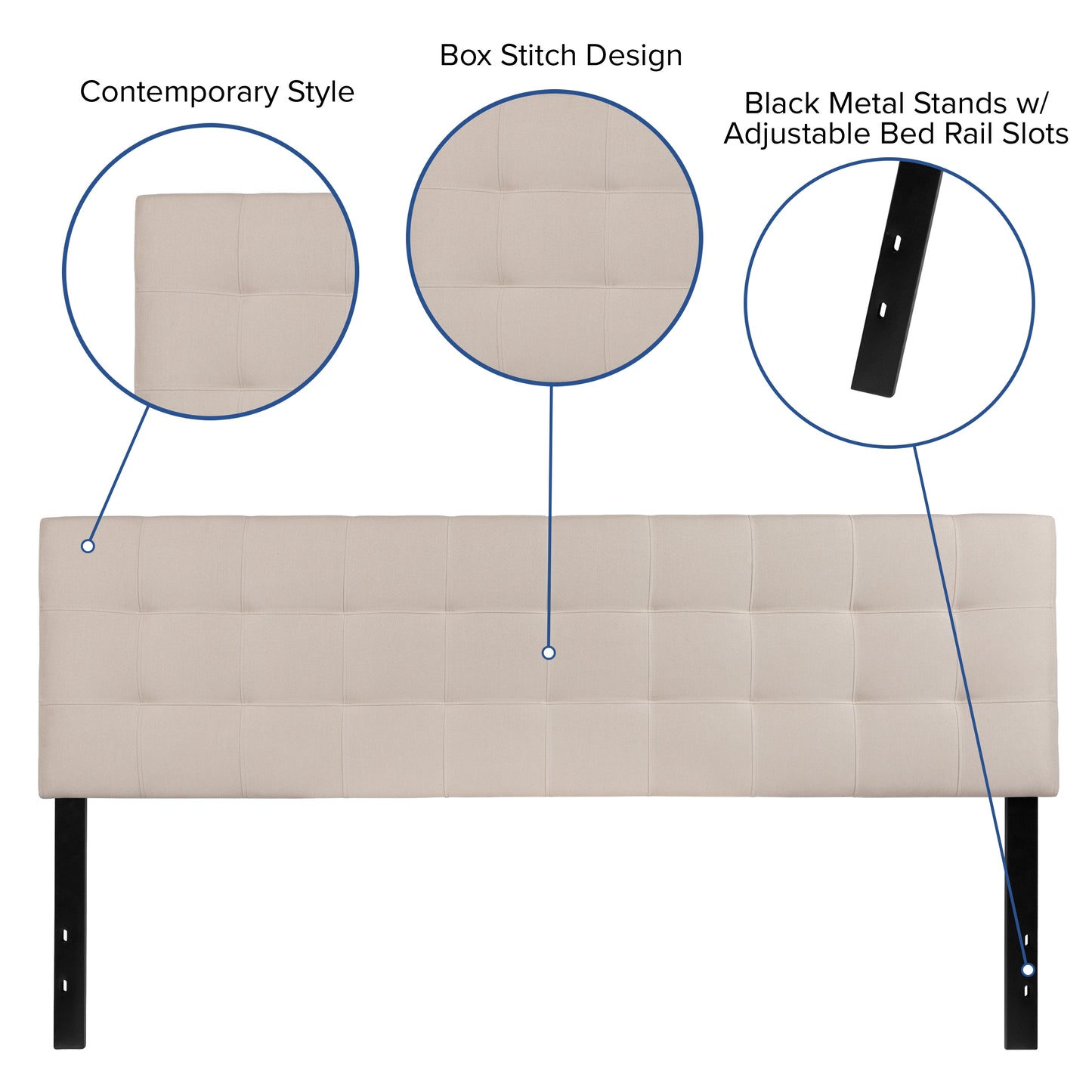Bedford Tufted Upholstered King Size Headboard in Beige Fabric Beige