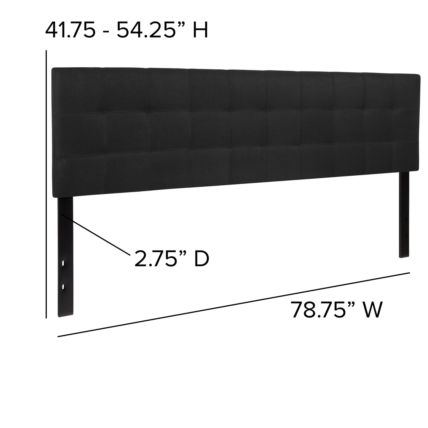 Bedford Tufted Upholstered King Size Headboard in Black Fabric Black