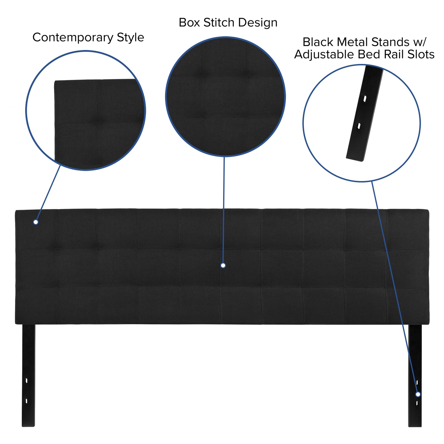 Bedford Tufted Upholstered King Size Headboard in Black Fabric Black