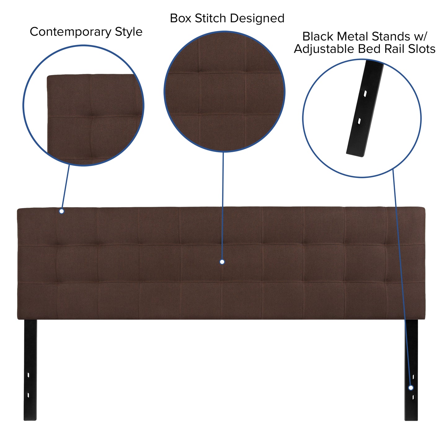 Bedford Tufted Upholstered King Size Headboard in Dark Brown Fabric Dark Brown
